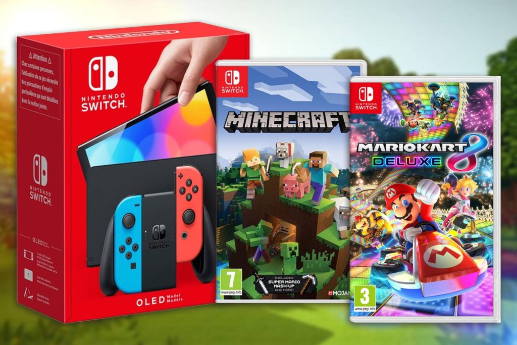 NINTENDO Switch OLED, Mario Kart 8 Deluxe & Minecraft Bundle