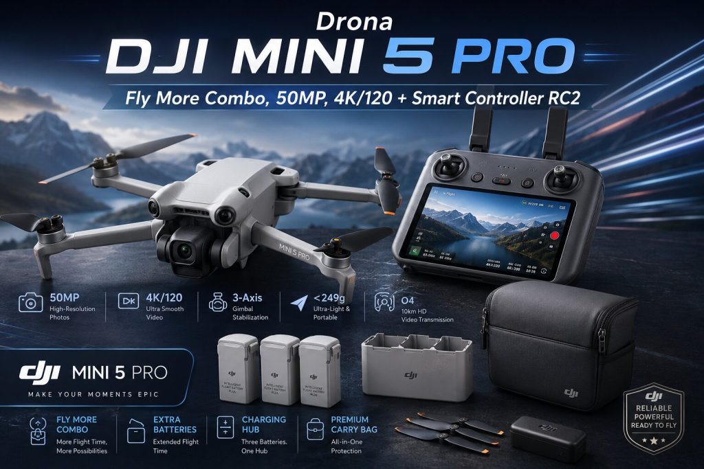 Drona DJI Mini 5 PRO Fly More Combo, 50MP, 4K/120 + Smart Controller RC2 #2